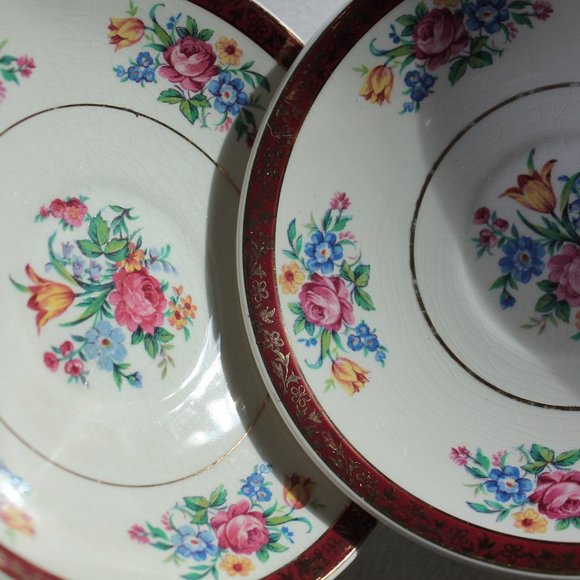 [SWINNERTONS] 3-Piece 22k Gold Tudor Rose Bowls/Saucers (Staffordshire, England) - Picture 12 of 14